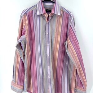 Hugo Boss Pink and Blue Casual Button Down Shirt